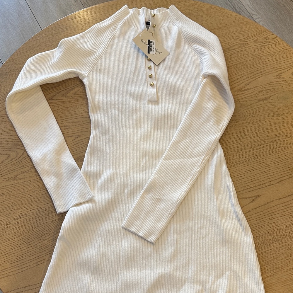 Universal thread White long sleeve Ribbed mini Dress NWT XS